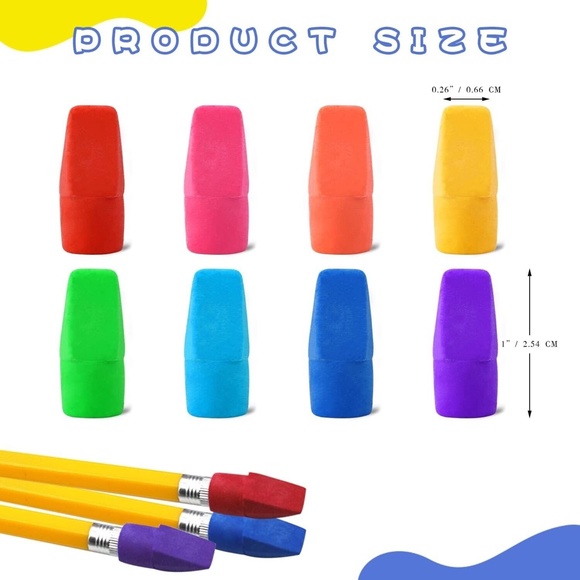 400 Pcs Pencil Top Erasers Chisel Shape Cap Erasers In 8 Assorted Colors NEW Lot - Picture 7 of 8